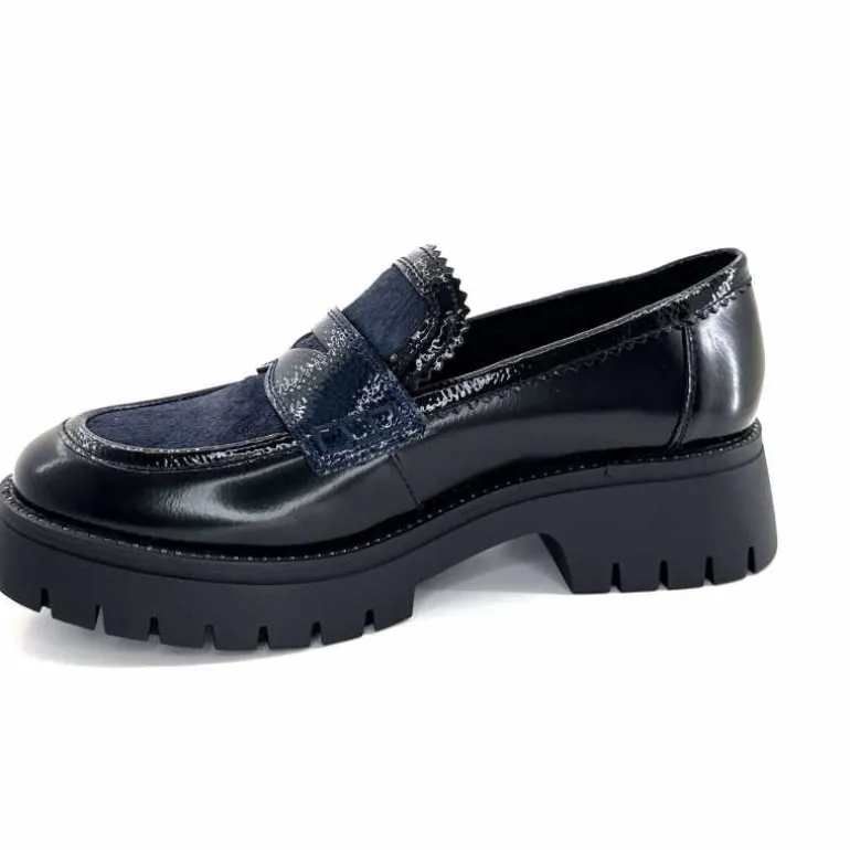 Regarde Le Ciel Mocassins Leticia 02 Cuir Glacé &amp; Marine Noir Cheap