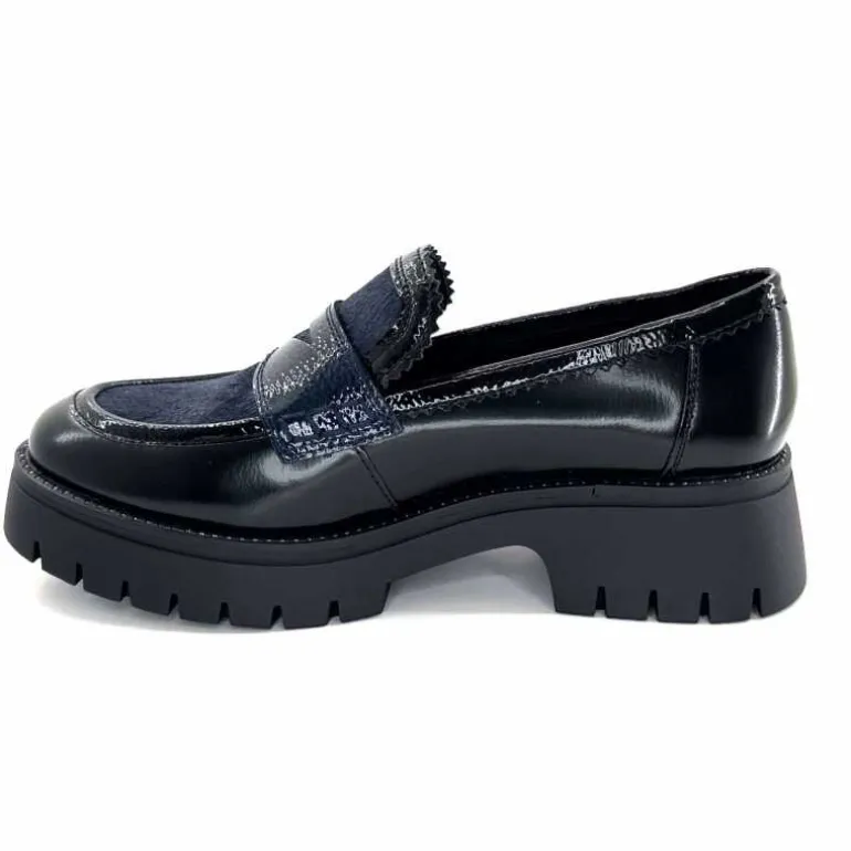 Regarde Le Ciel Mocassins Leticia 02 Cuir Glacé &amp; Marine Noir Cheap