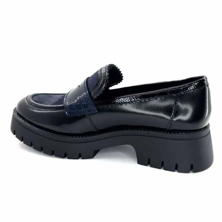 Regarde Le Ciel Mocassins Leticia 02 Cuir Glacé &amp; Marine Noir Cheap