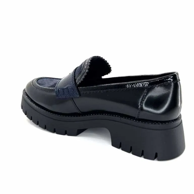Regarde Le Ciel Mocassins Leticia 02 Cuir Glacé &amp; Marine Noir Cheap