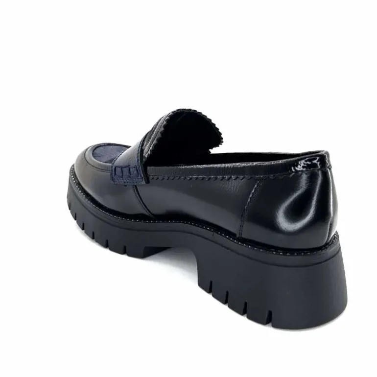 Regarde Le Ciel Mocassins Leticia 02 Cuir Glacé &amp; Marine Noir Cheap