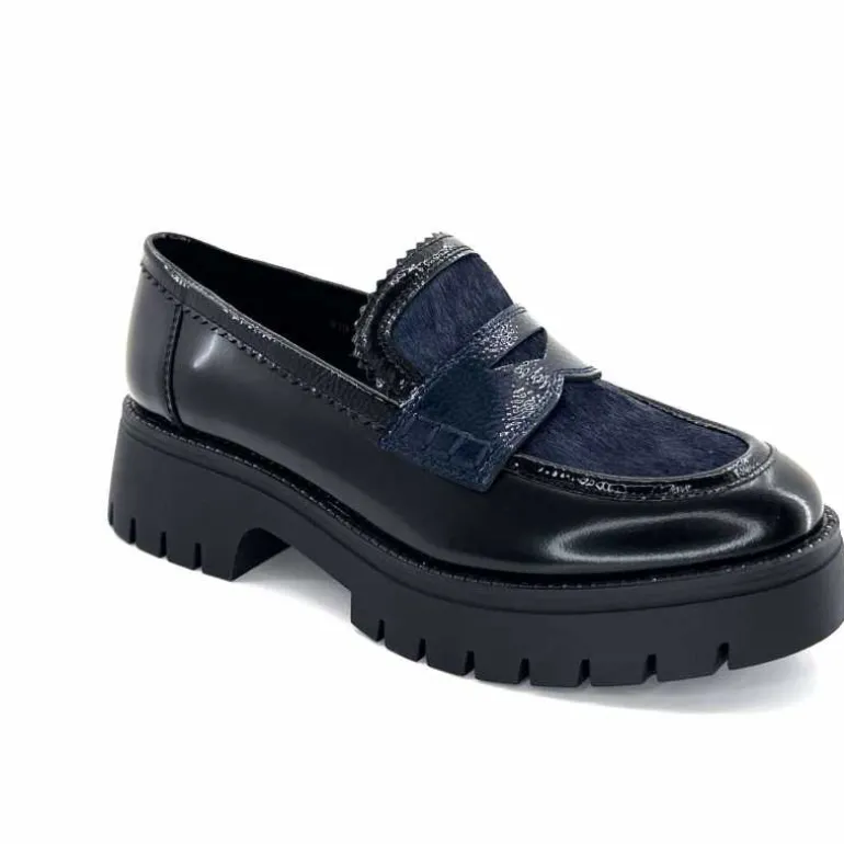 Regarde Le Ciel Mocassins Leticia 02 Cuir Glacé &amp; Marine Noir Cheap