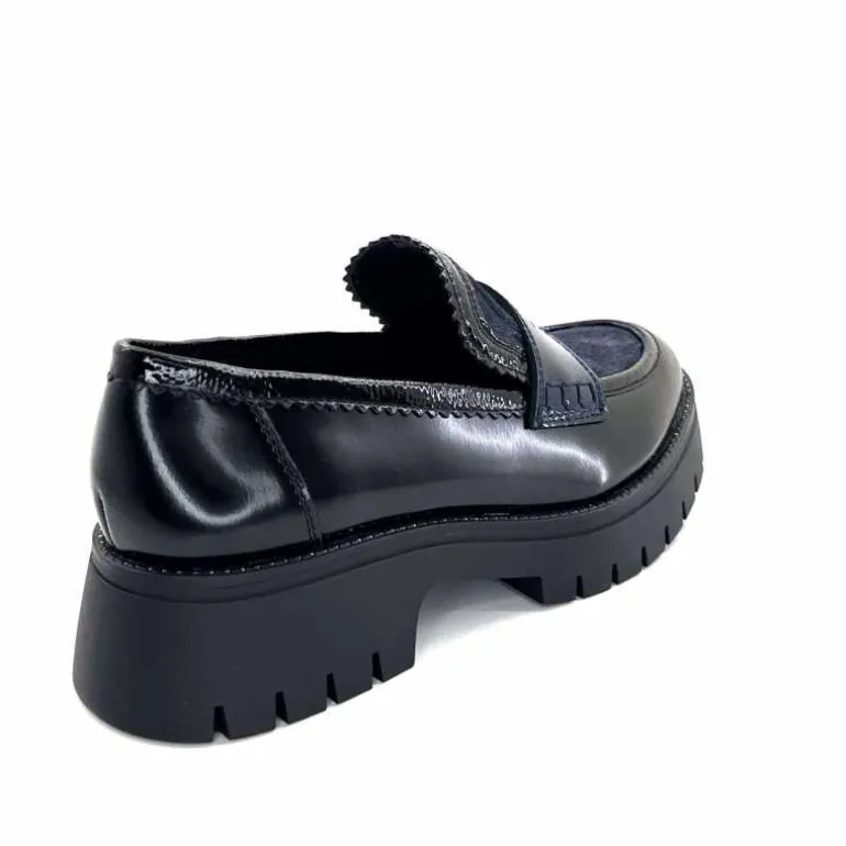 Regarde Le Ciel Mocassins Leticia 02 Cuir Glacé &amp; Marine Noir Cheap