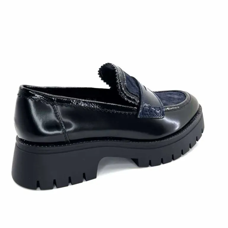 Regarde Le Ciel Mocassins Leticia 02 Cuir Glacé &amp; Marine Noir Cheap