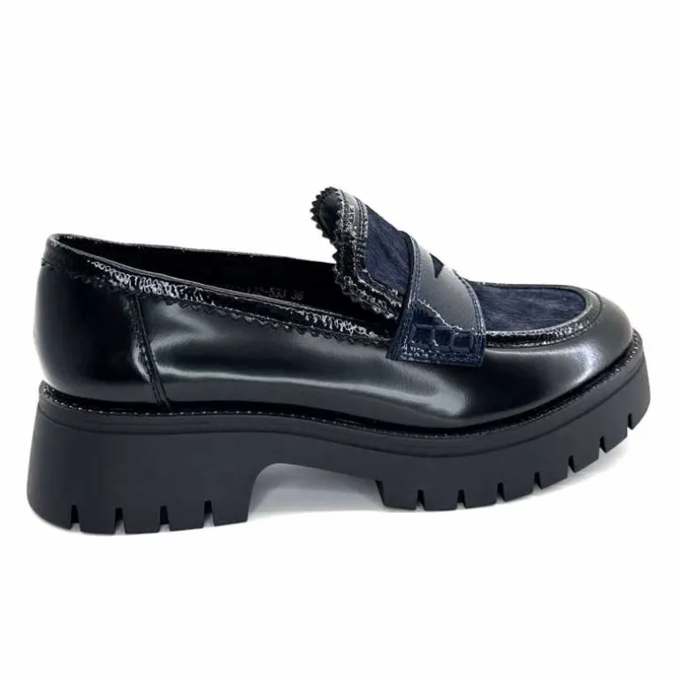 Regarde Le Ciel Mocassins Leticia 02 Cuir Glacé &amp; Marine Noir Cheap