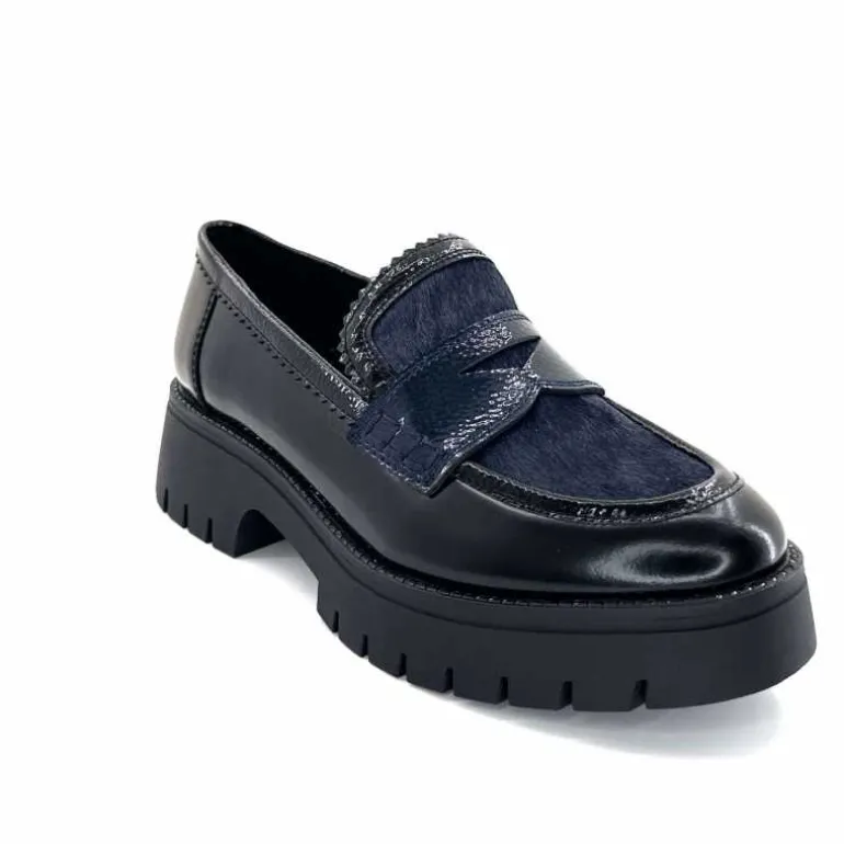 Regarde Le Ciel Mocassins Leticia 02 Cuir Glacé &amp; Marine Noir Cheap