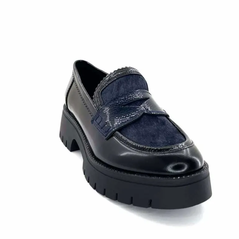 Regarde Le Ciel Mocassins Leticia 02 Cuir Glacé &amp; Marine Noir Cheap