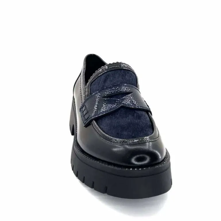 Regarde Le Ciel Mocassins Leticia 02 Cuir Glacé &amp; Marine Noir Cheap
