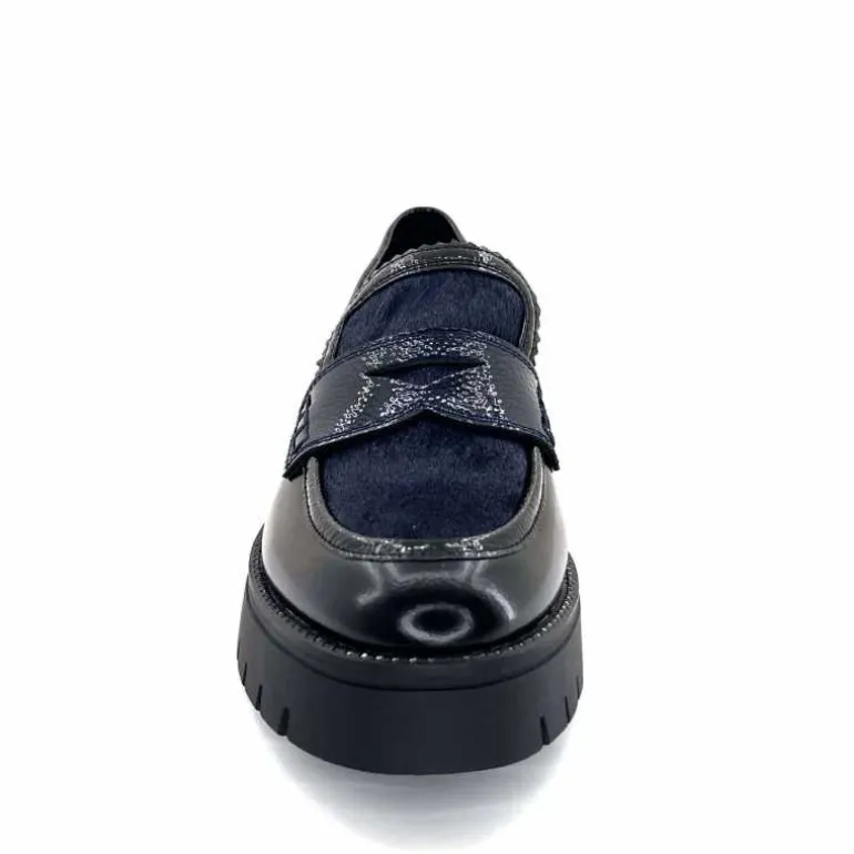 Regarde Le Ciel Mocassins Leticia 02 Cuir Glacé &amp; Marine Noir Cheap