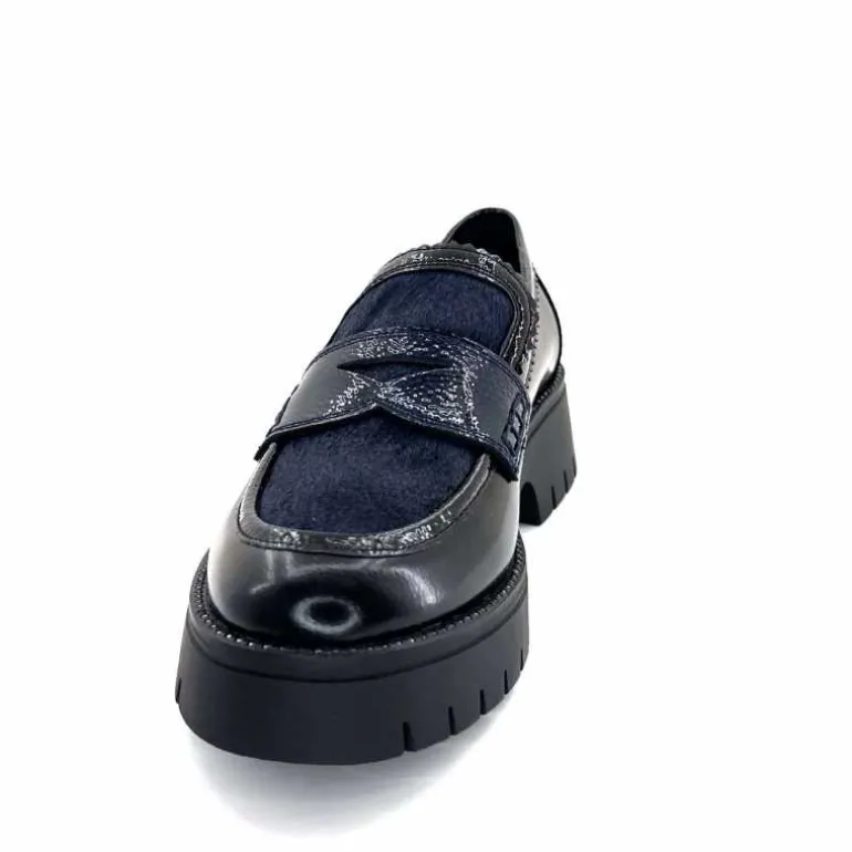 Regarde Le Ciel Mocassins Leticia 02 Cuir Glacé &amp; Marine Noir Cheap