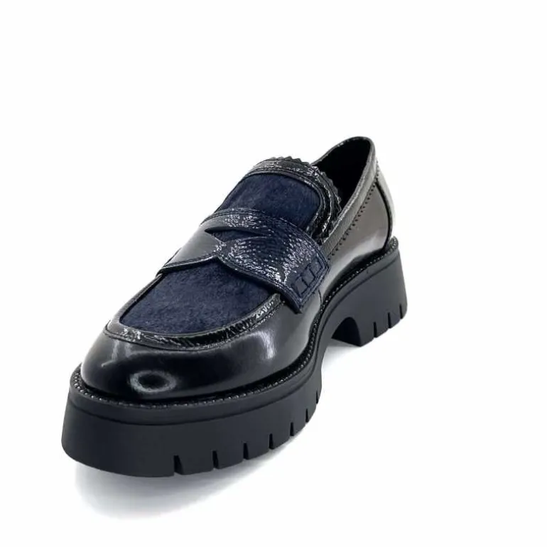 Regarde Le Ciel Mocassins Leticia 02 Cuir Glacé &amp; Marine Noir Cheap