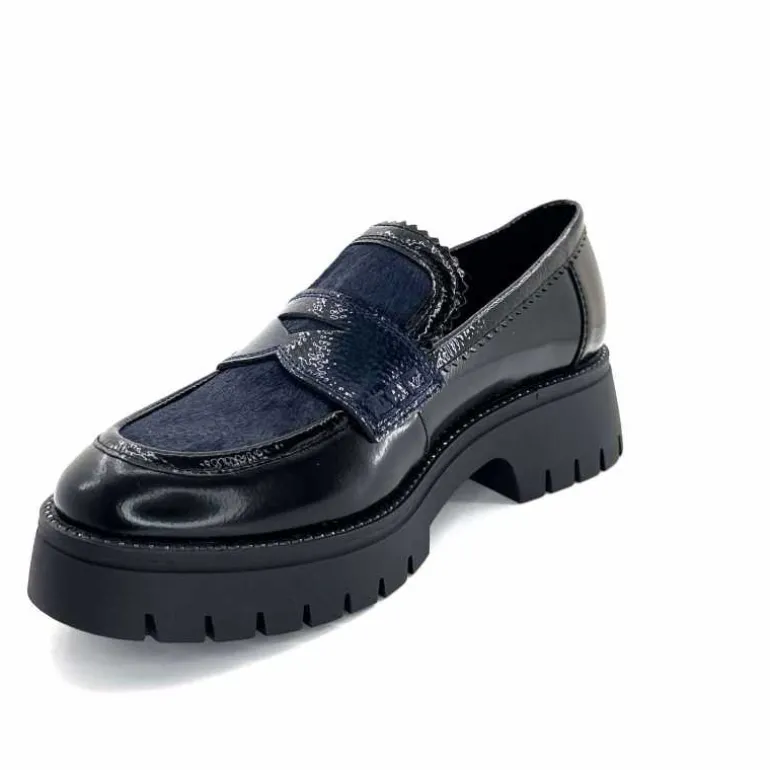 Regarde Le Ciel Mocassins Leticia 02 Cuir Glacé &amp; Marine Noir Cheap