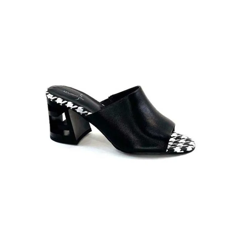 Elue Par Nous Mules à Talon Métamorfose Rable Cuir Noir Blanc Clearance