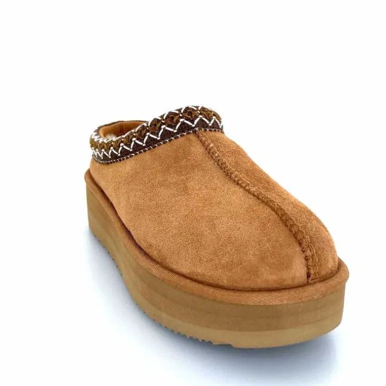 sweet heritage Mules Fourrées Glace Daim Camel Fashion