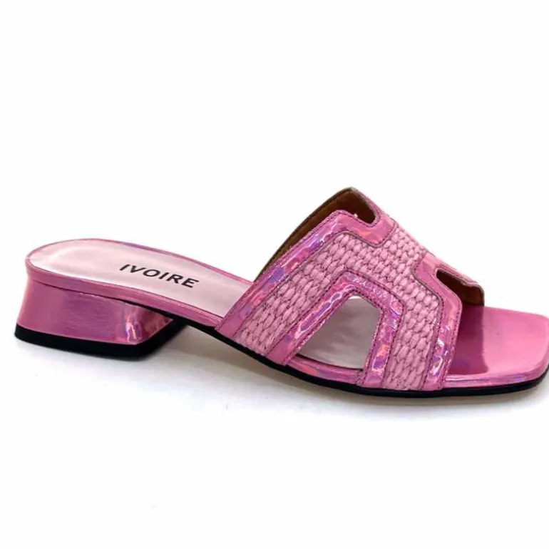 Ivoire0330 Mules Ivoire 330 Cuir Irisé Vernis Raffia Rose Fashion