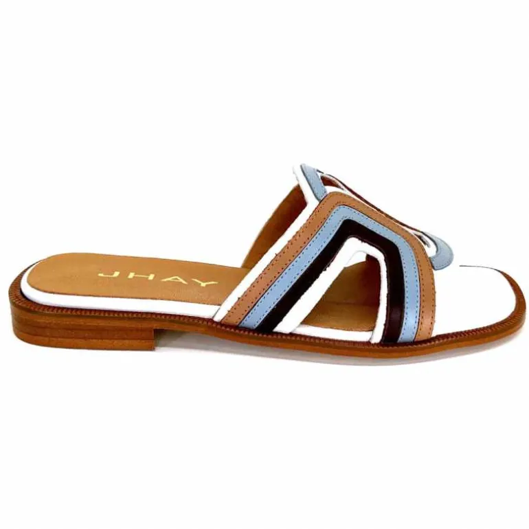 JHay Mules 2305 Cuir Marron Blanc Bleu Store