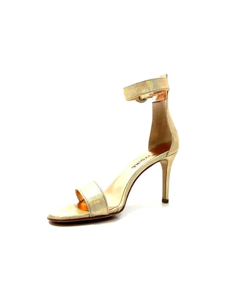 eclair paris Sandales à Talon Haut Ivoire Gian V2 Cuir Métal Or Fashion