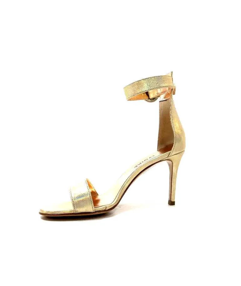 eclair paris Sandales à Talon Haut Ivoire Gian V2 Cuir Métal Or Fashion