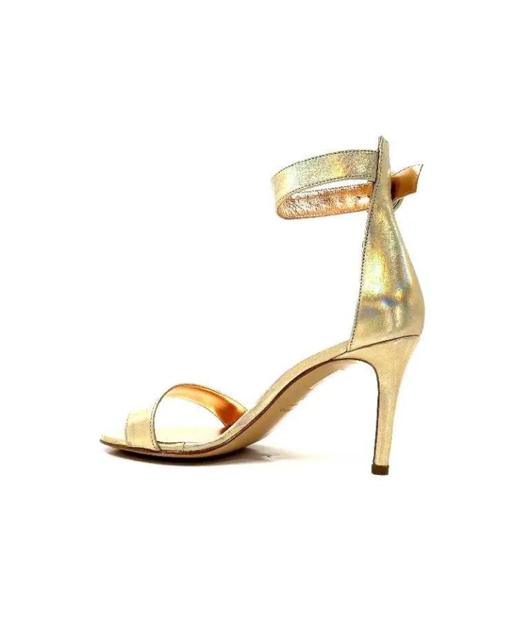 eclair paris Sandales à Talon Haut Ivoire Gian V2 Cuir Métal Or Fashion