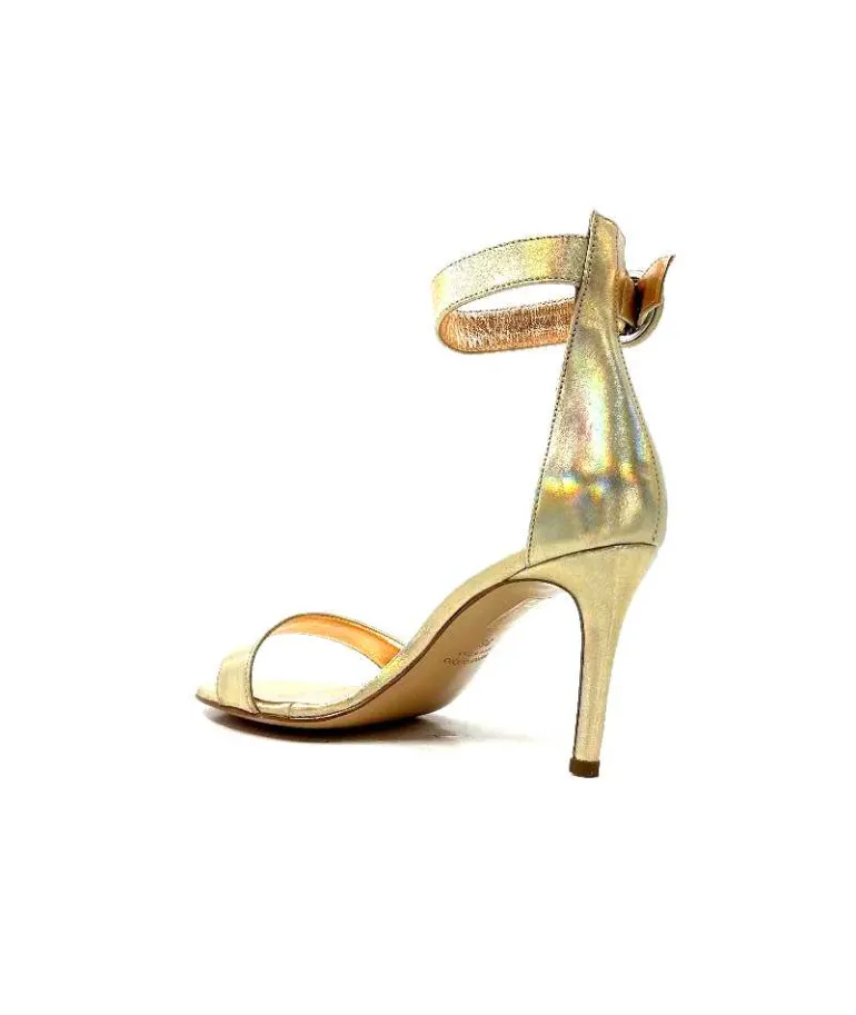 eclair paris Sandales à Talon Haut Ivoire Gian V2 Cuir Métal Or Fashion