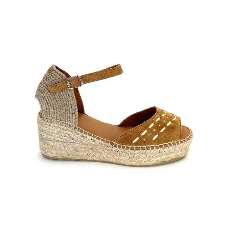 Toni Pons Sandales Compensées Ingrid Daim Raffia Marron Flash Sale