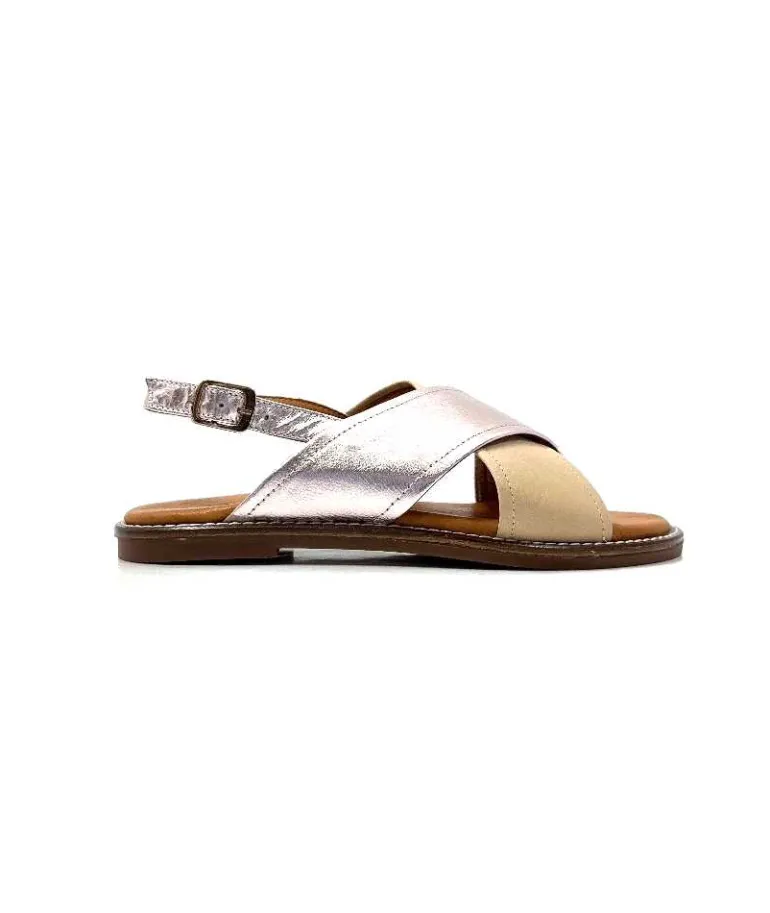 382-ivoire Sandales Ivoire 908d Cuir Argent et Nude Best