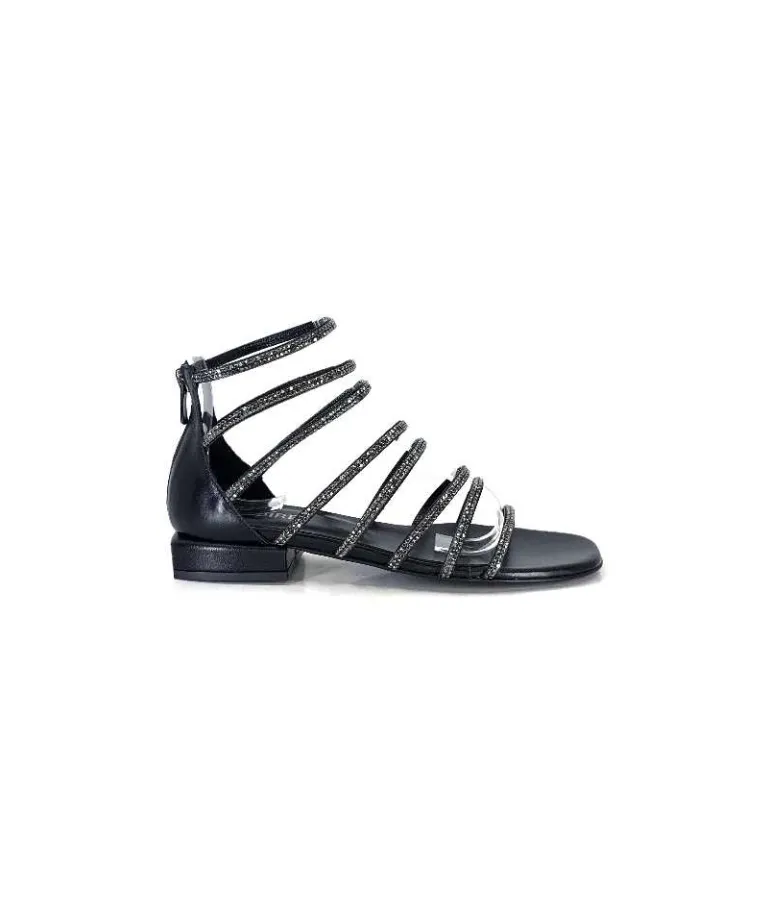 s.piero Sandales Ivoire E35.008 Cuir Strass Noir Outlet