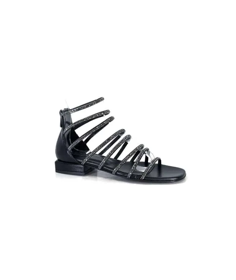 s.piero Sandales Ivoire E35.008 Cuir Strass Noir Outlet