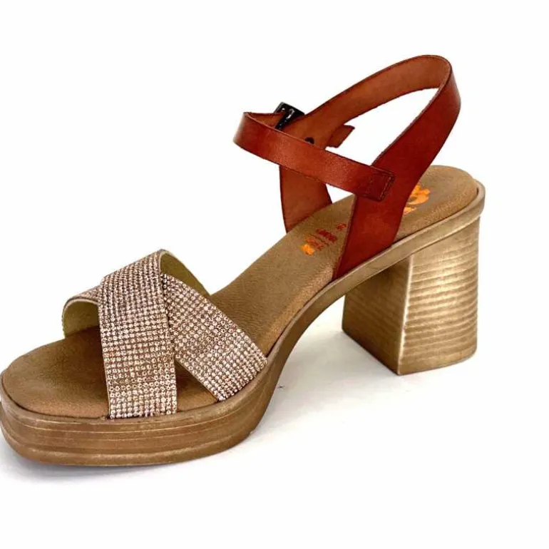 Porronet Sandales Plateforme à Talon Fi 2973 Cuir Strass Rose Rouille Outlet