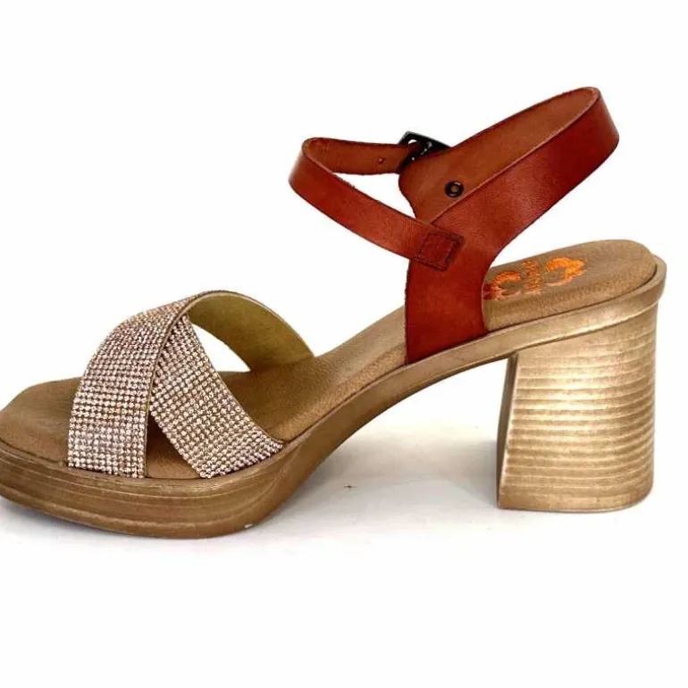 Porronet Sandales Plateforme à Talon Fi 2973 Cuir Strass Rose Rouille Outlet