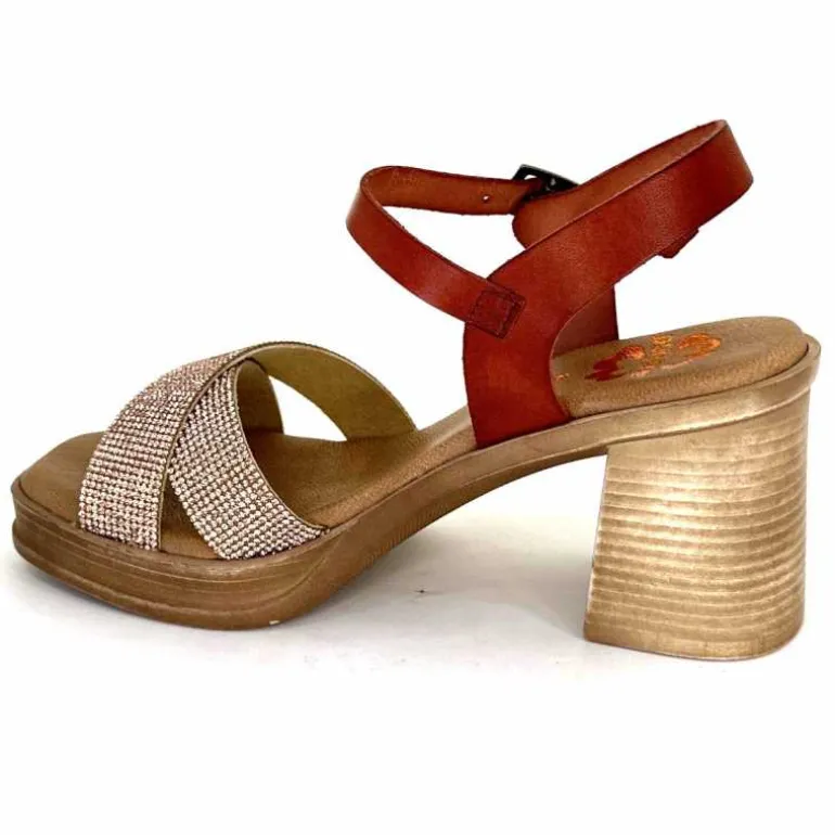 Porronet Sandales Plateforme à Talon Fi 2973 Cuir Strass Rose Rouille Outlet