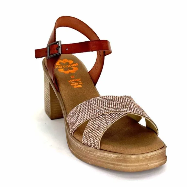 Porronet Sandales Plateforme à Talon Fi 2973 Cuir Strass Rose Rouille Outlet