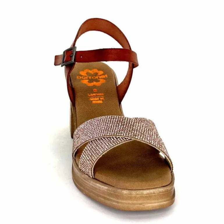 Porronet Sandales Plateforme à Talon Fi 2973 Cuir Strass Rose Rouille Outlet
