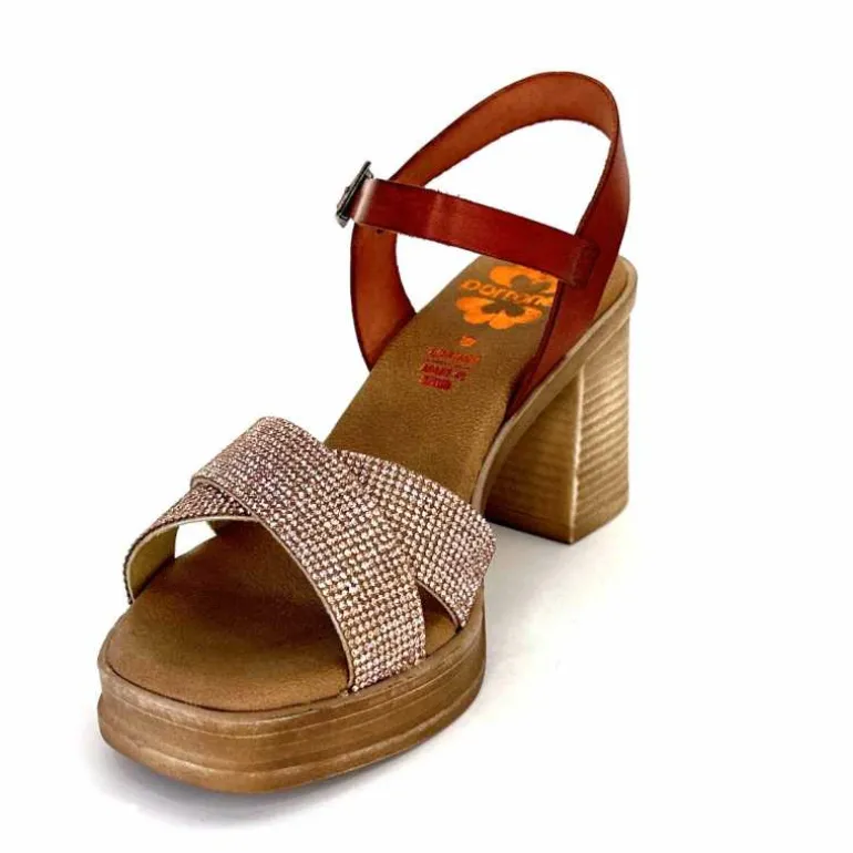 Porronet Sandales Plateforme à Talon Fi 2973 Cuir Strass Rose Rouille Outlet