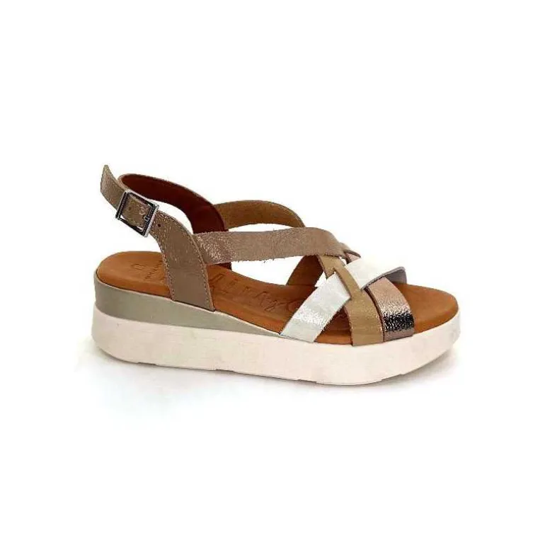 oh my sandals - innova footwear Sandales Plateforme Ivoire 5418 Cuir Vernis Blanc Or Beige Discount