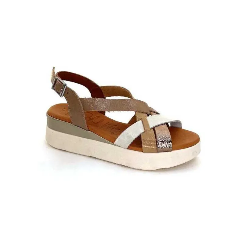 oh my sandals - innova footwear Sandales Plateforme Ivoire 5418 Cuir Vernis Blanc Or Beige Discount