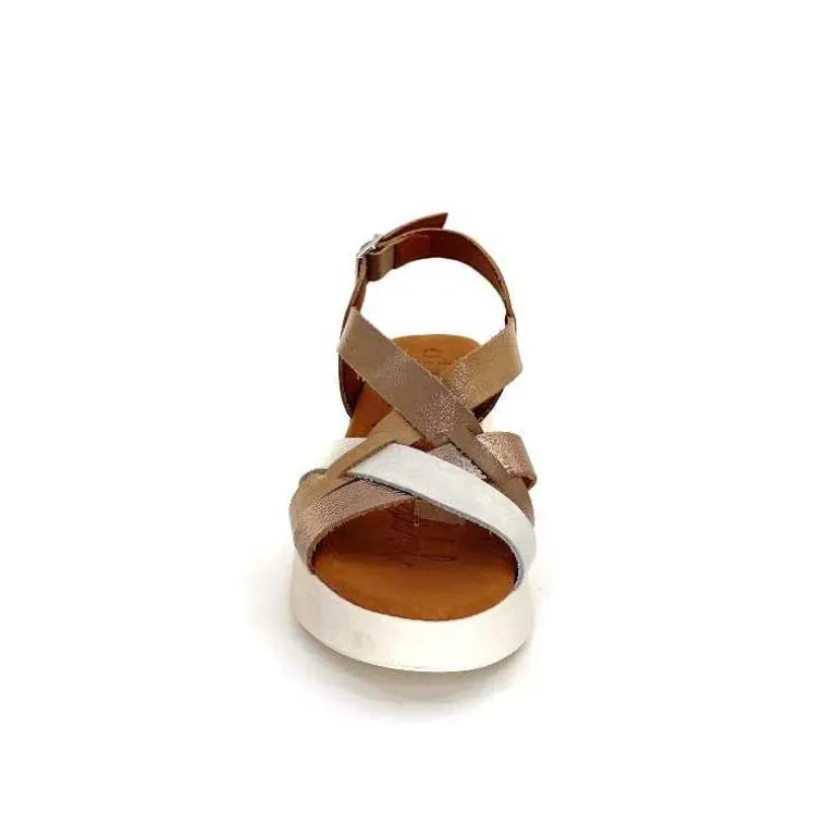 oh my sandals - innova footwear Sandales Plateforme Ivoire 5418 Cuir Vernis Blanc Or Beige Discount