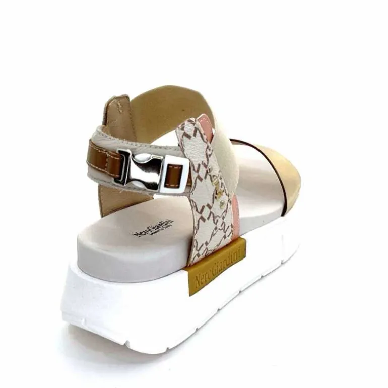 Nero Giardini Sandales Plateforme NeroGiardini 410704 D415 Cuir Rose Crème Marron Blanc Online