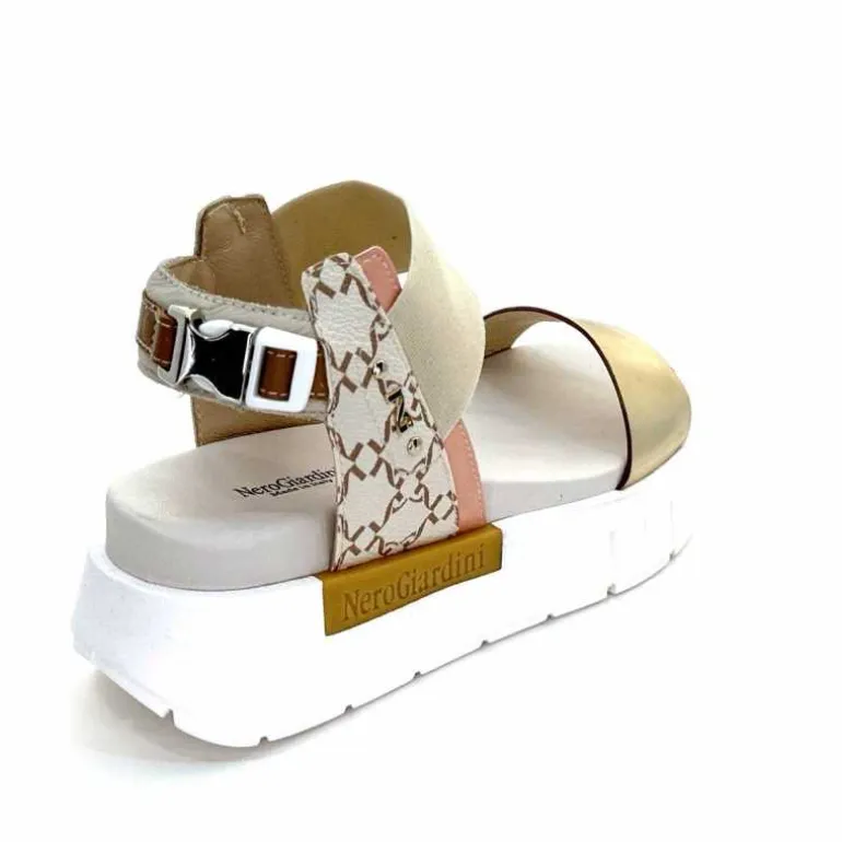 Nero Giardini Sandales Plateforme NeroGiardini 410704 D415 Cuir Rose Crème Marron Blanc Online