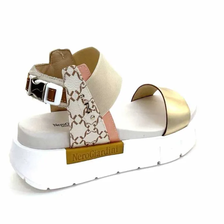 Nero Giardini Sandales Plateforme NeroGiardini 410704 D415 Cuir Rose Crème Marron Blanc Online