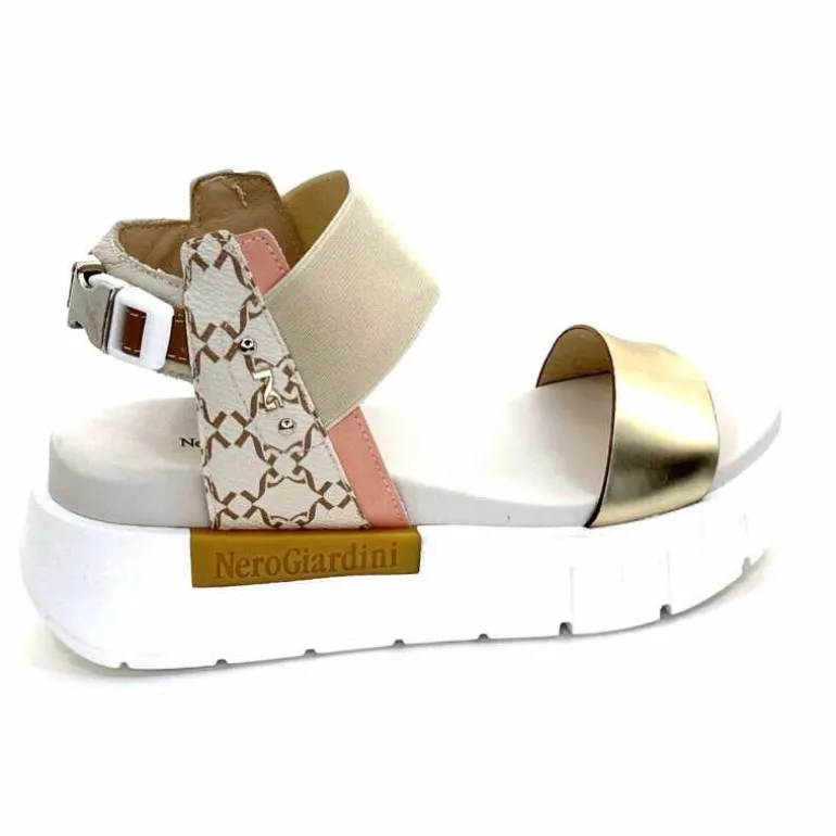 Nero Giardini Sandales Plateforme NeroGiardini 410704 D415 Cuir Rose Crème Marron Blanc Online