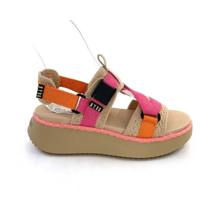 Steve Madden Sandales Plateforme Decorum Textile Orange Beige Rose New