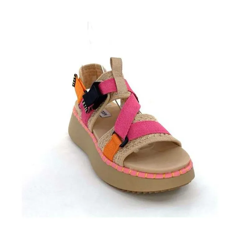 Steve Madden Sandales Plateforme Decorum Textile Orange Beige Rose New