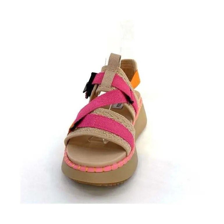 Steve Madden Sandales Plateforme Decorum Textile Orange Beige Rose New