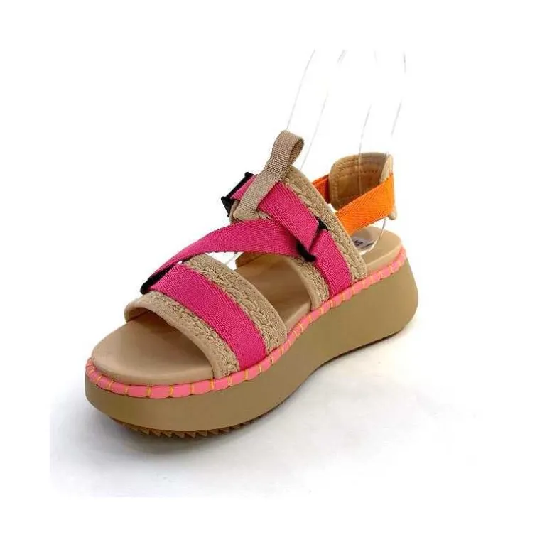 Steve Madden Sandales Plateforme Decorum Textile Orange Beige Rose New