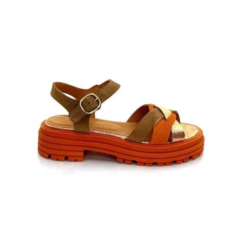 Minka Sandales Plateformes Grafitti Daim Marron Orange Hot