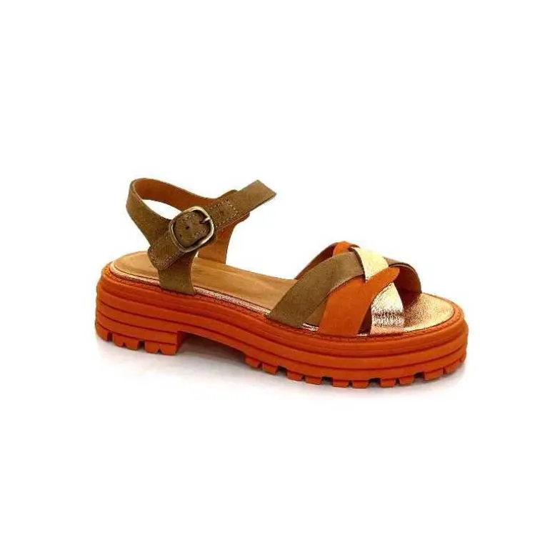 Minka Sandales Plateformes Grafitti Daim Marron Orange Hot